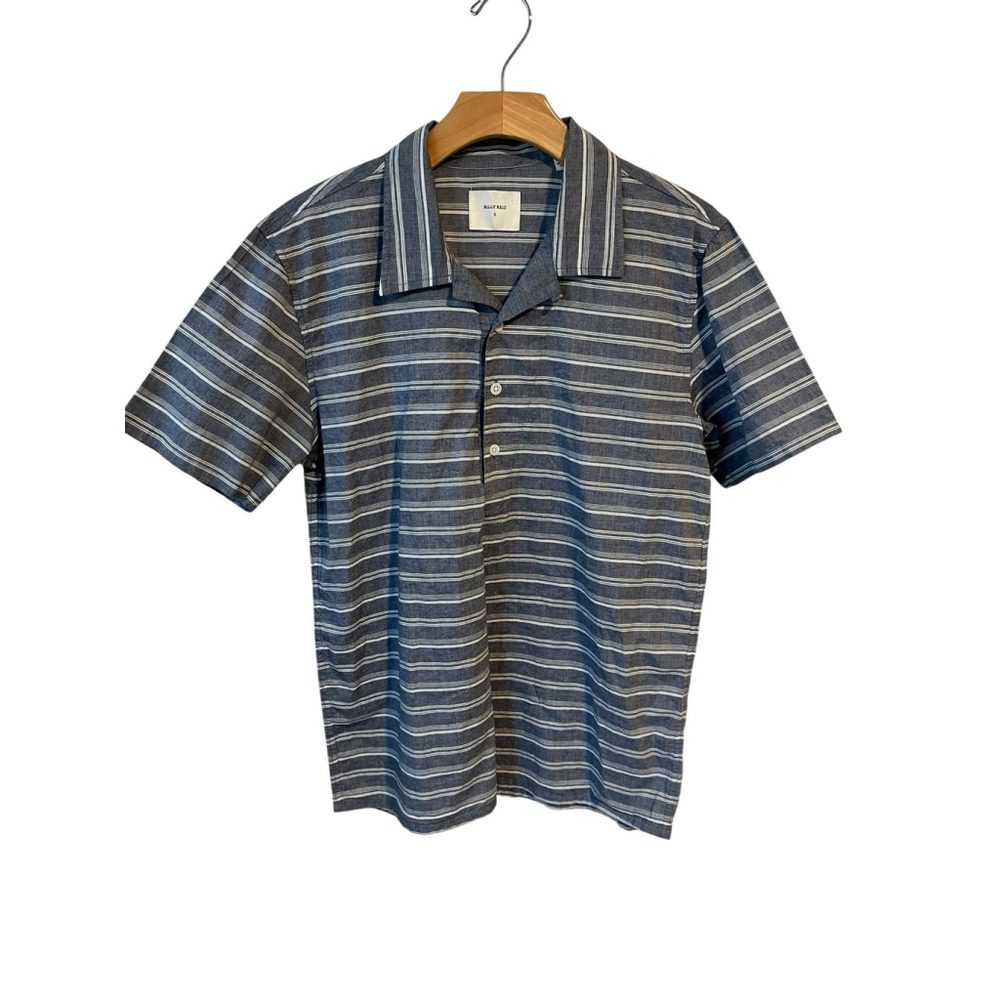 Billy Reid Polo Shirt Mens Size Medium Gray White Striped Linen